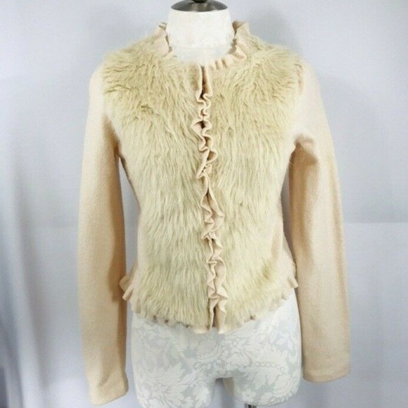 Anthropologie Jackets & Blazers - New Anthropologie M Faux Fur Jacket Cream Wool NWT